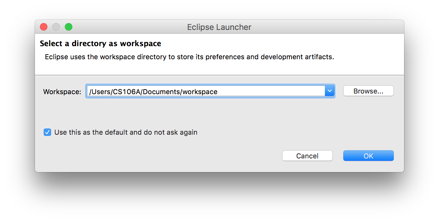 Eclipse Workspace Launcher dialog