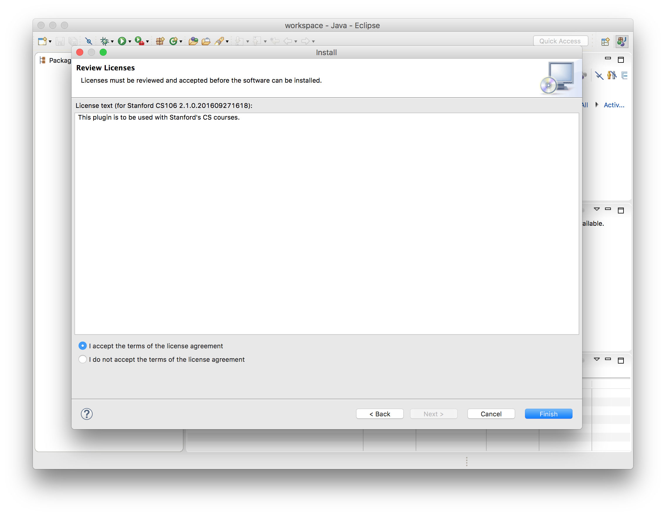 Eclipse License Agreement dialog