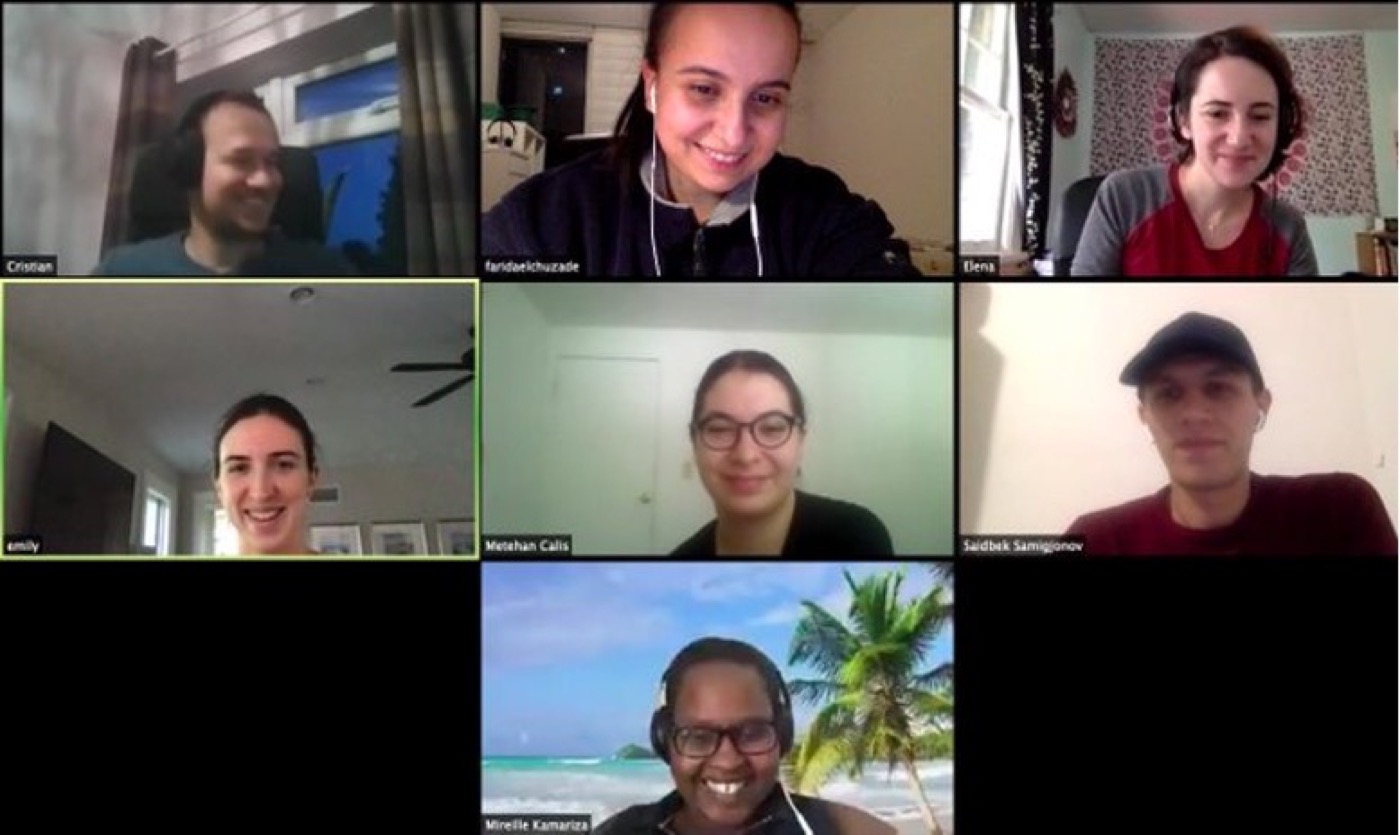 A Zoom gallery view of seven section members