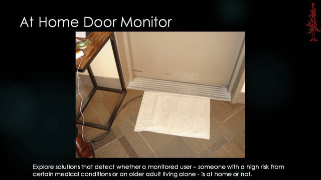 At Home Door Monitor - Explore solutions that detect whether a monitored user � someone with a high risk from certain medical conditions or an older adult living alone - is at home or not.