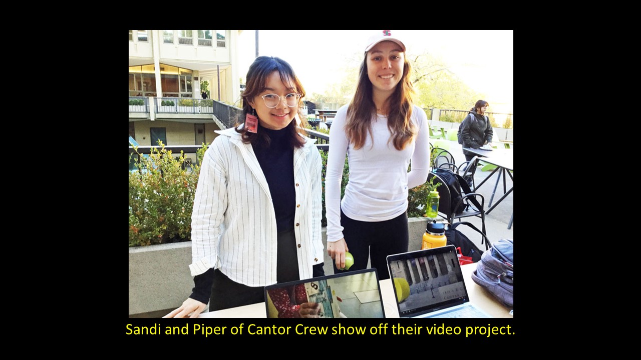 Sandi and Piper of Cantor Crew show off their video project