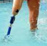 Prosthetic leg in a pool