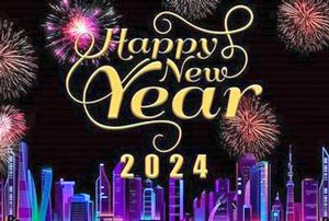 Happy New Year with cityscape & ffireworks