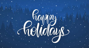 "happy Holidays" on a blue background
