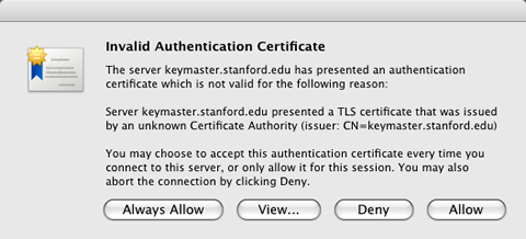 invalid authentication certificate
