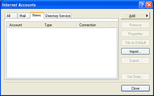 Internet Accounts dialog box