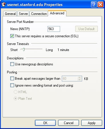 newgroup properties advanced settings