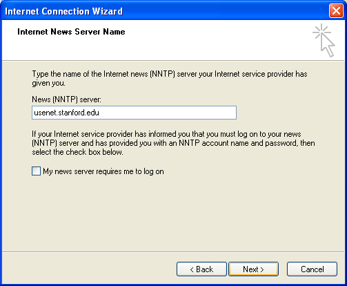enter the name of your news server
