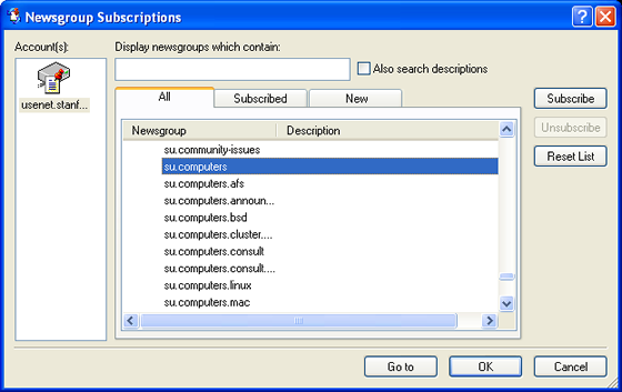 select newsgroups to subscribe to