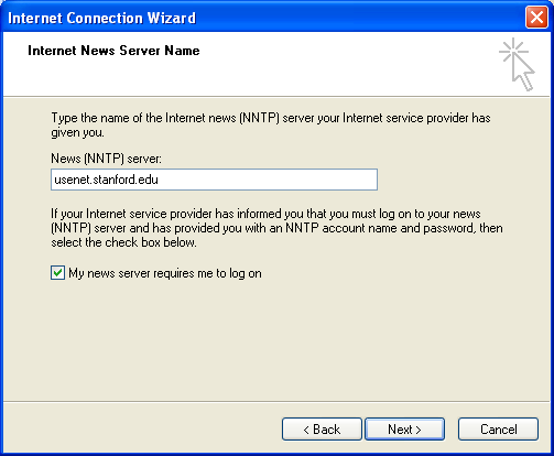 enter the name of your news server