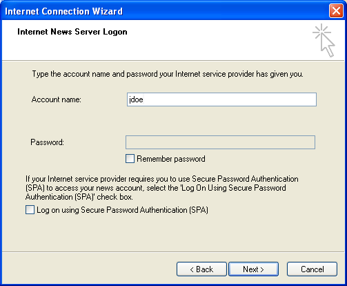 enter news server account name