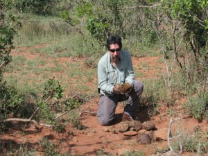 Rodolfo conducting a dung survey at a control site, Mpala Research Station, Kenya.