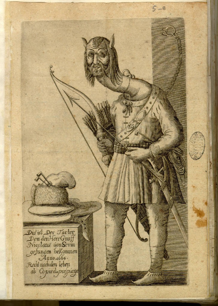 Engraving of a Monstrous Tartar, sent to Kircher in 1664.