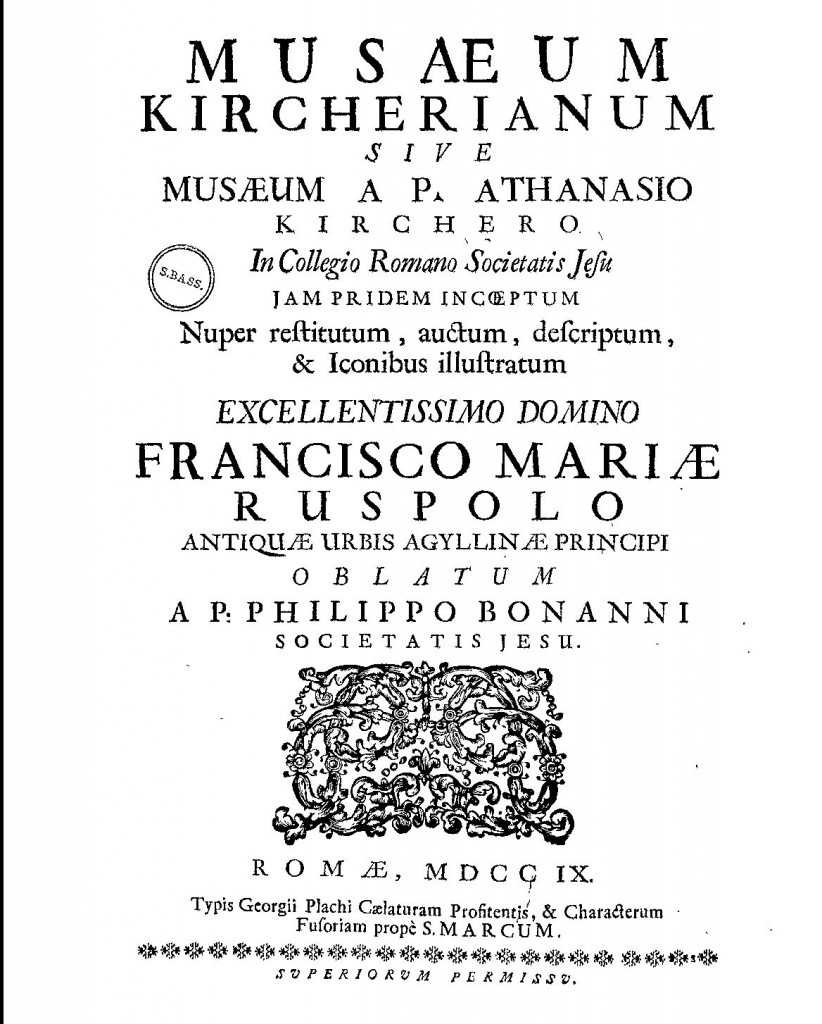Title page, from Filippo Bonanni, Musaeum Kircherianum