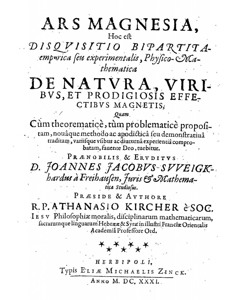 Titlepage of Kircher's first publication, Ars Magnesia