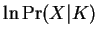 $ \ln{\rm Pr}(X\vert K)$