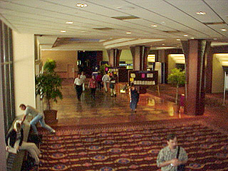 View of conference foyer descending escalator