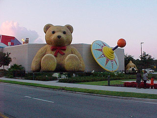 I see giant toys in the distance