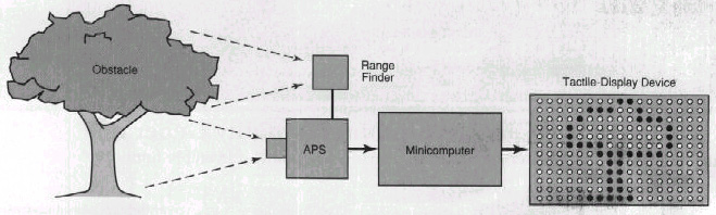 The Sight-to-Touch Translator would translate the image of a nearby object into a tactile dot representation, which would have characteristics of both Braille and dot-matrix printing.