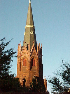Church steeple outside the hotel