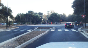 The traffic circle at Campus Drive and Santa Teresa Street. More un-safe conditions at Stanford.