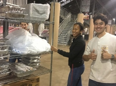 Volunteers recovering food at Stanford Stadium