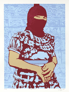 Print of a masked Zapatista woman from the EZLN