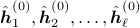 hat{boldsymbol{h}}_{1}^{(0)},hat{boldsymbol{h}}_{2}^{(0)},dots,hat{boldsymbol{h}}_{ell}^{(0)}