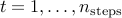 t=1,ldots, n_mathrm{steps}