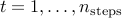 t=1,ldots, n_mathrm{steps}