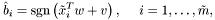 \[ \hat{b}_i = \mbox{sgn}\left(\tilde{x}_i^Tw+v\right),\quad~i=1,\ldots,\tilde{m}, \]
