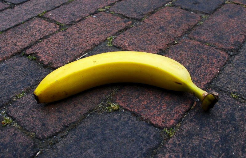 yellow banana with red bricks