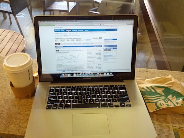 logging into schwab.com at Starbucks to show https