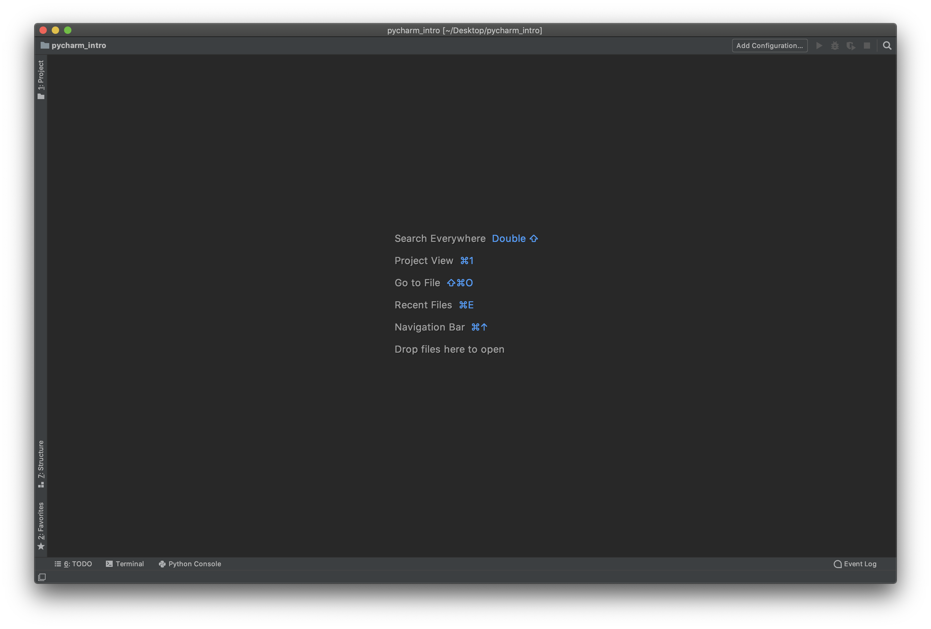 Blank PyCharm Window