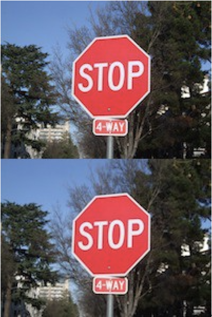 One image of a stop sign stacked on top of another identical image of a stop sign