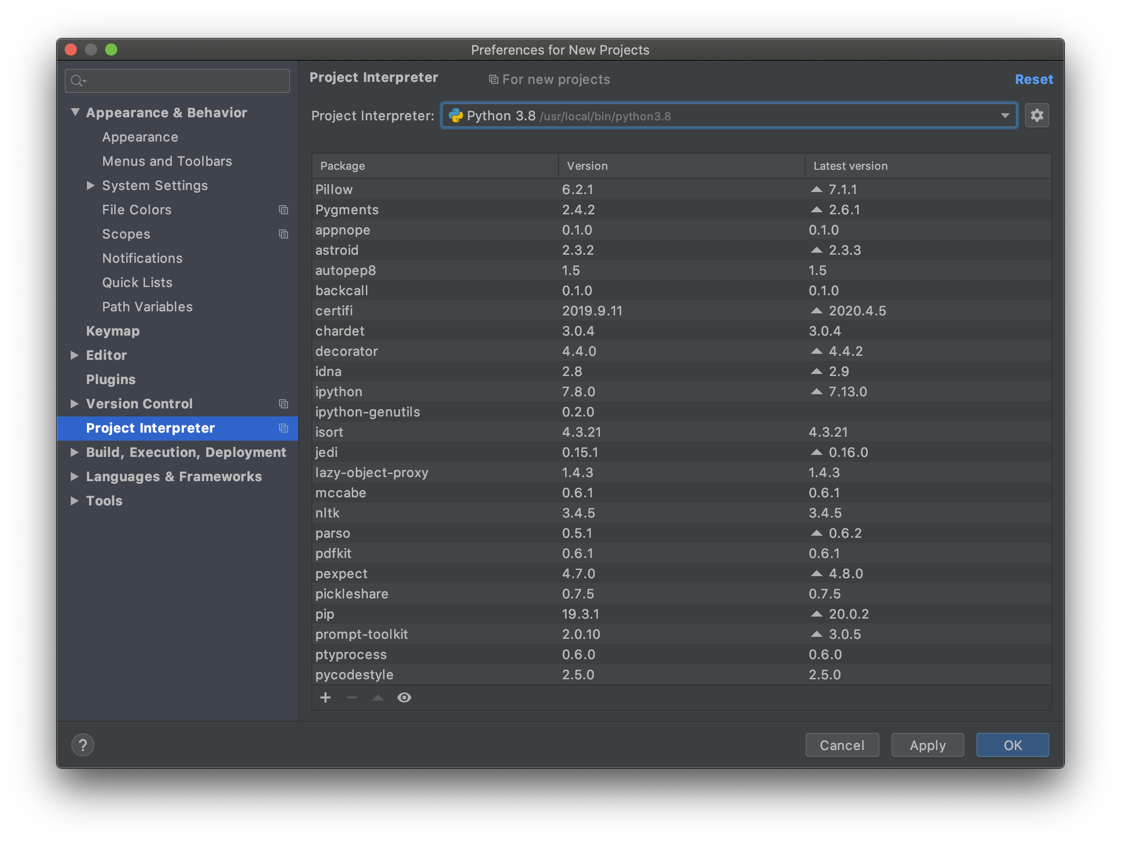 Interpreter window after selecting system
interpreter