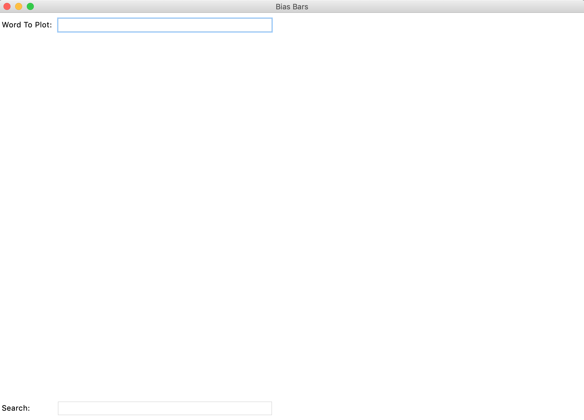 "blank graphical window with Word To Plot entry box on top, and Search box on bottom " 