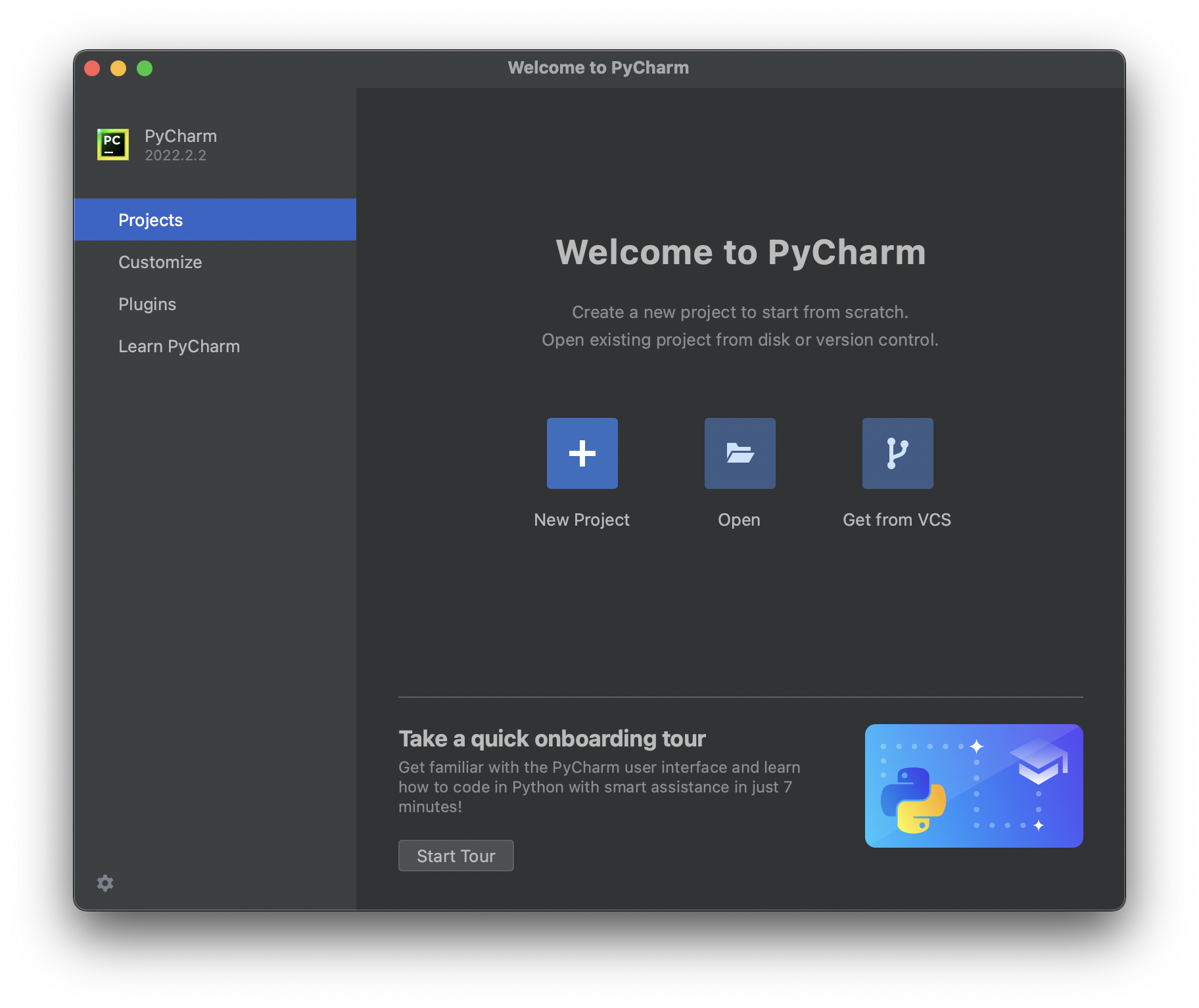 PyCharm Welcome Screen