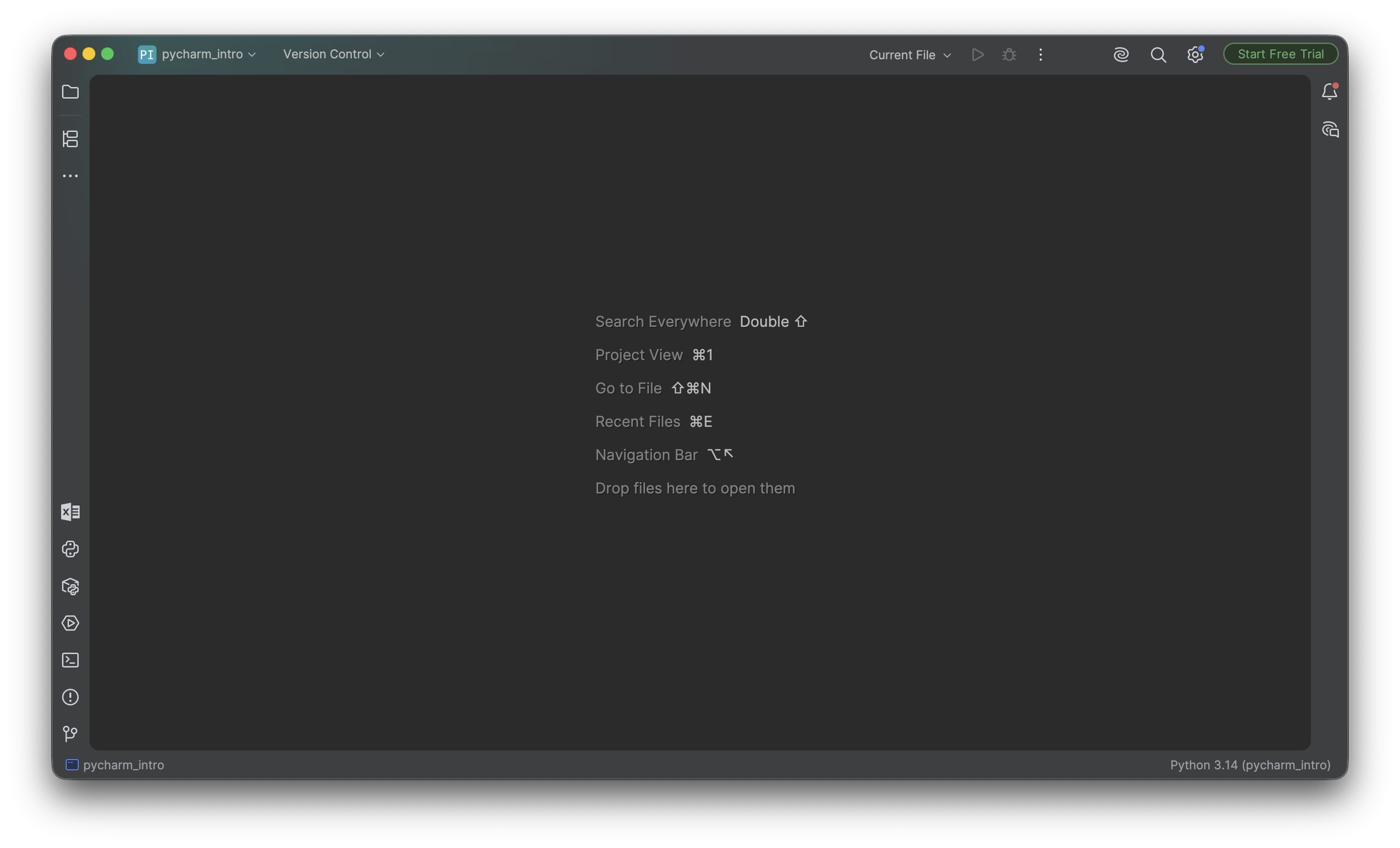 The sample project open in PyCharm