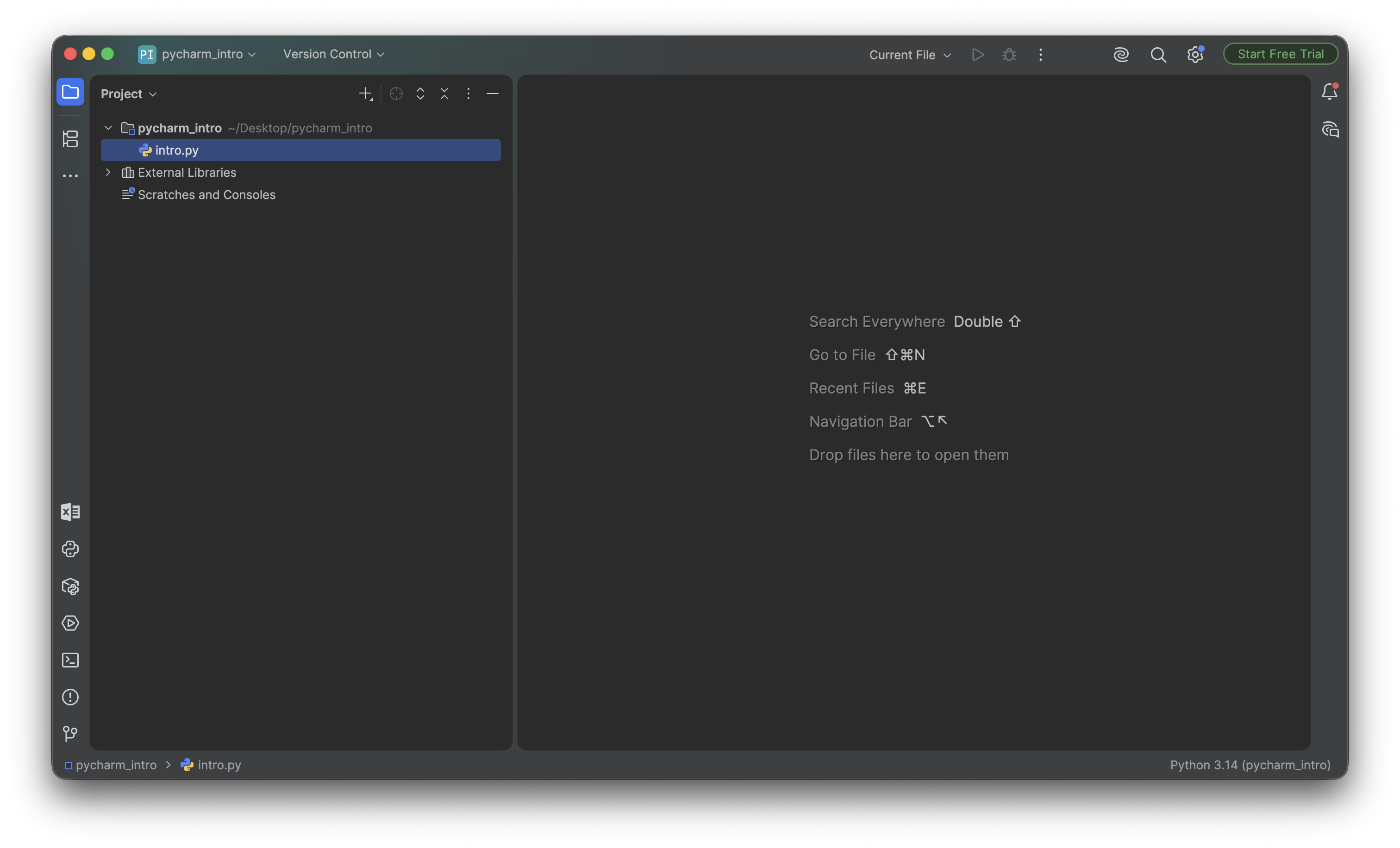 The intro.py file open in the editor