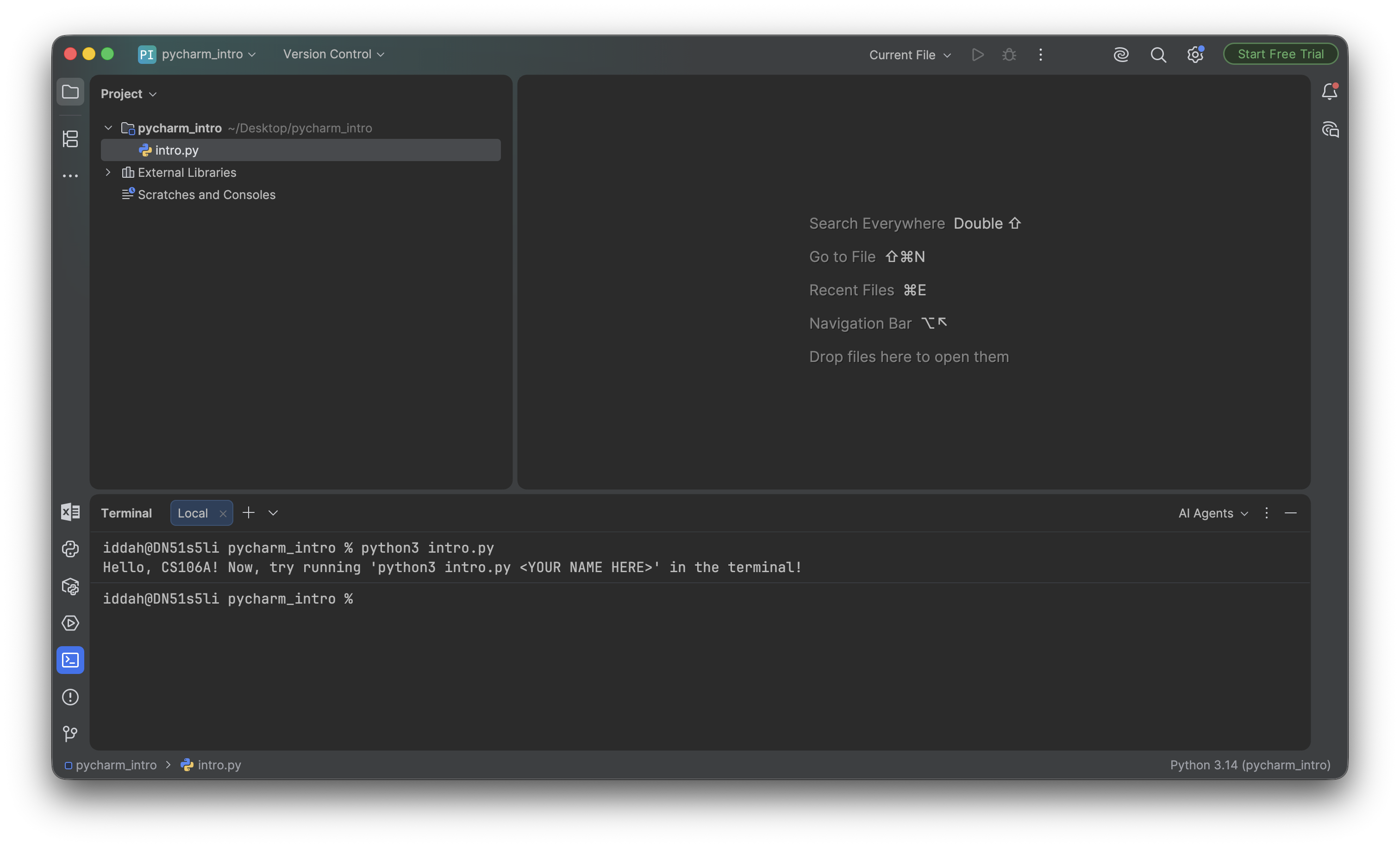 Output from running intro.py