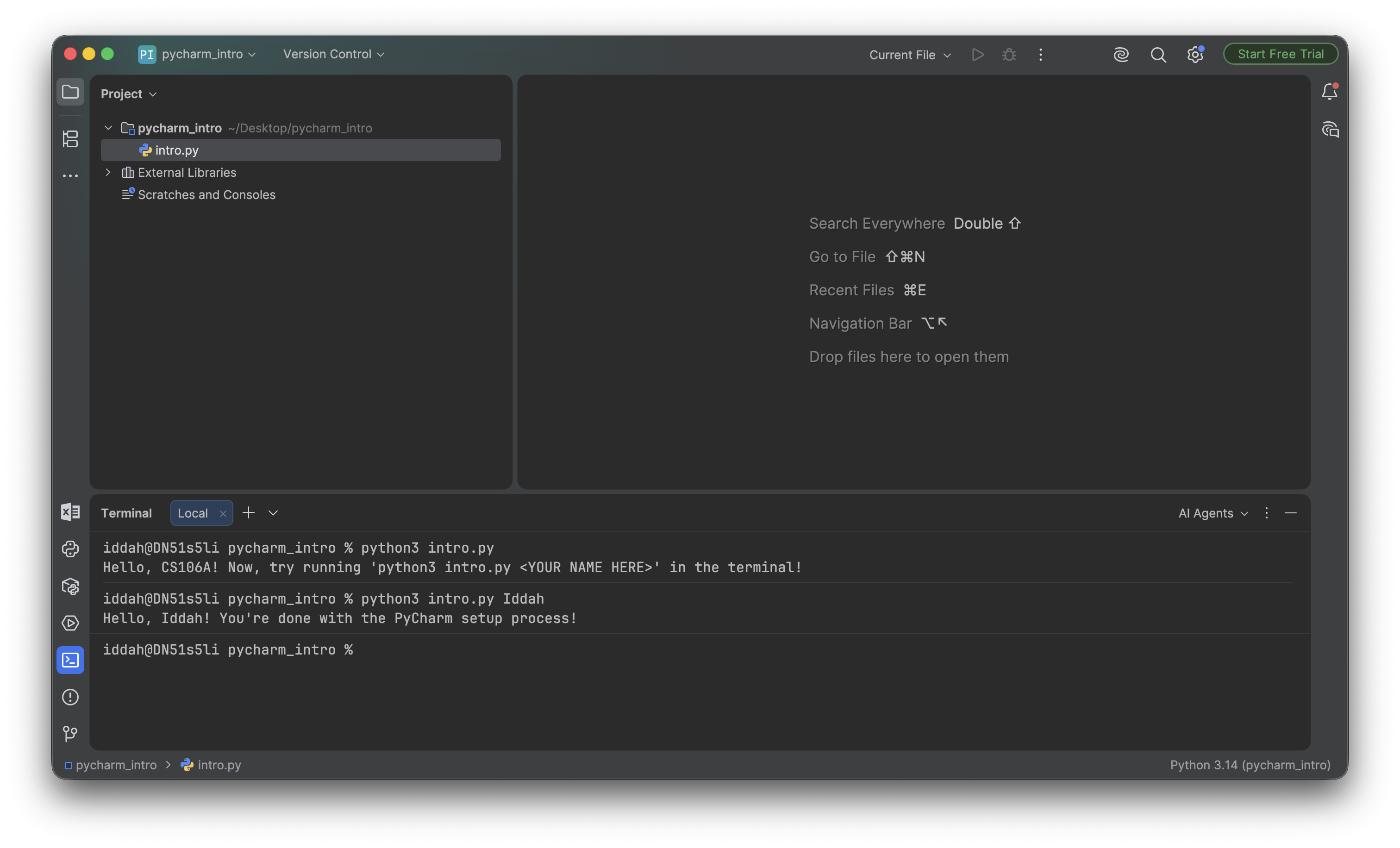 Personalized output from intro.py