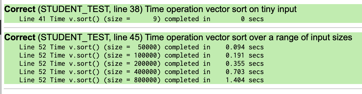 screenshot of test results from time operation