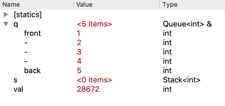 screenshot of upper right pane of debugger which shows values of variables