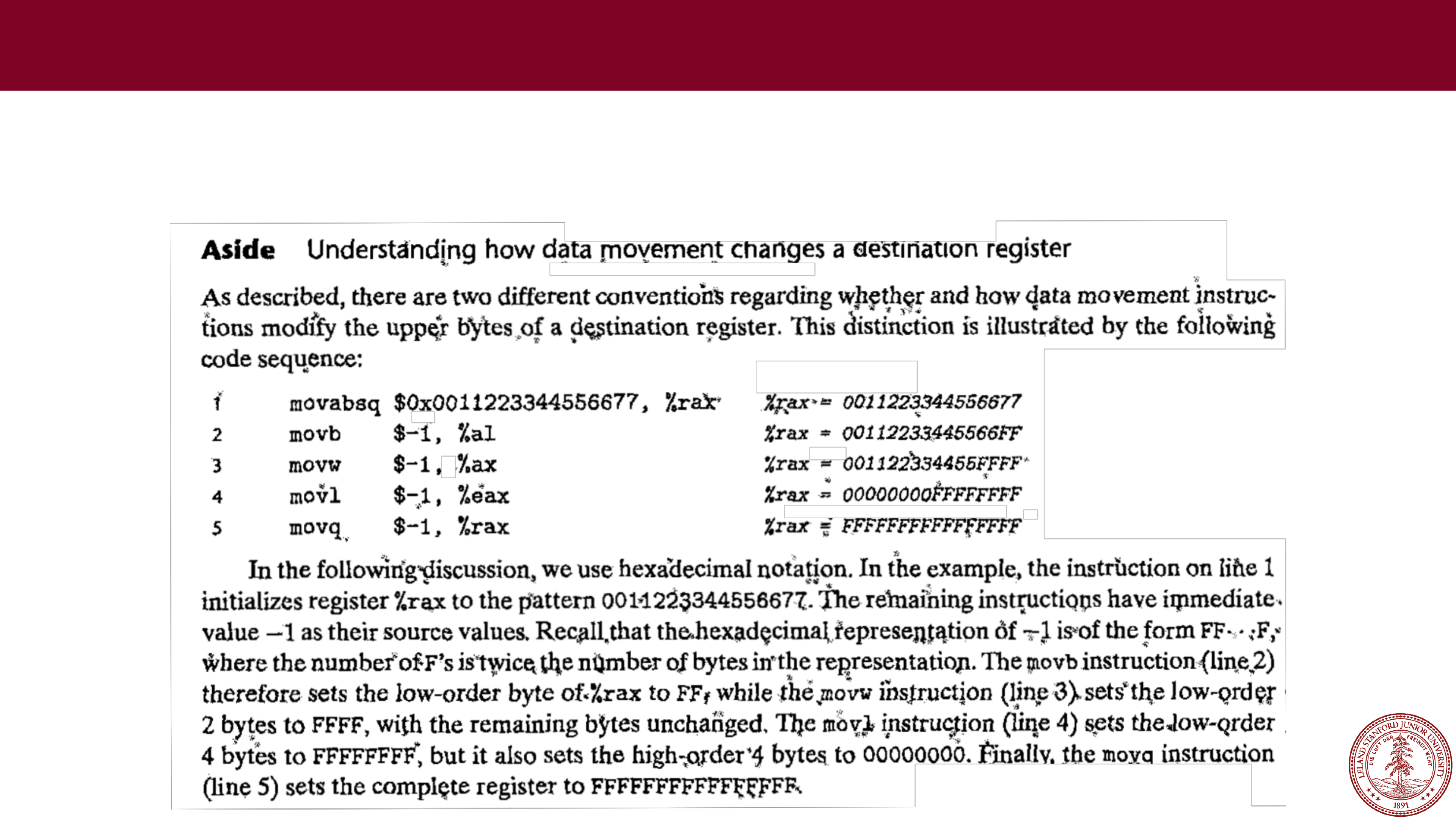 Aside: Understanding how data movement changes a destination register