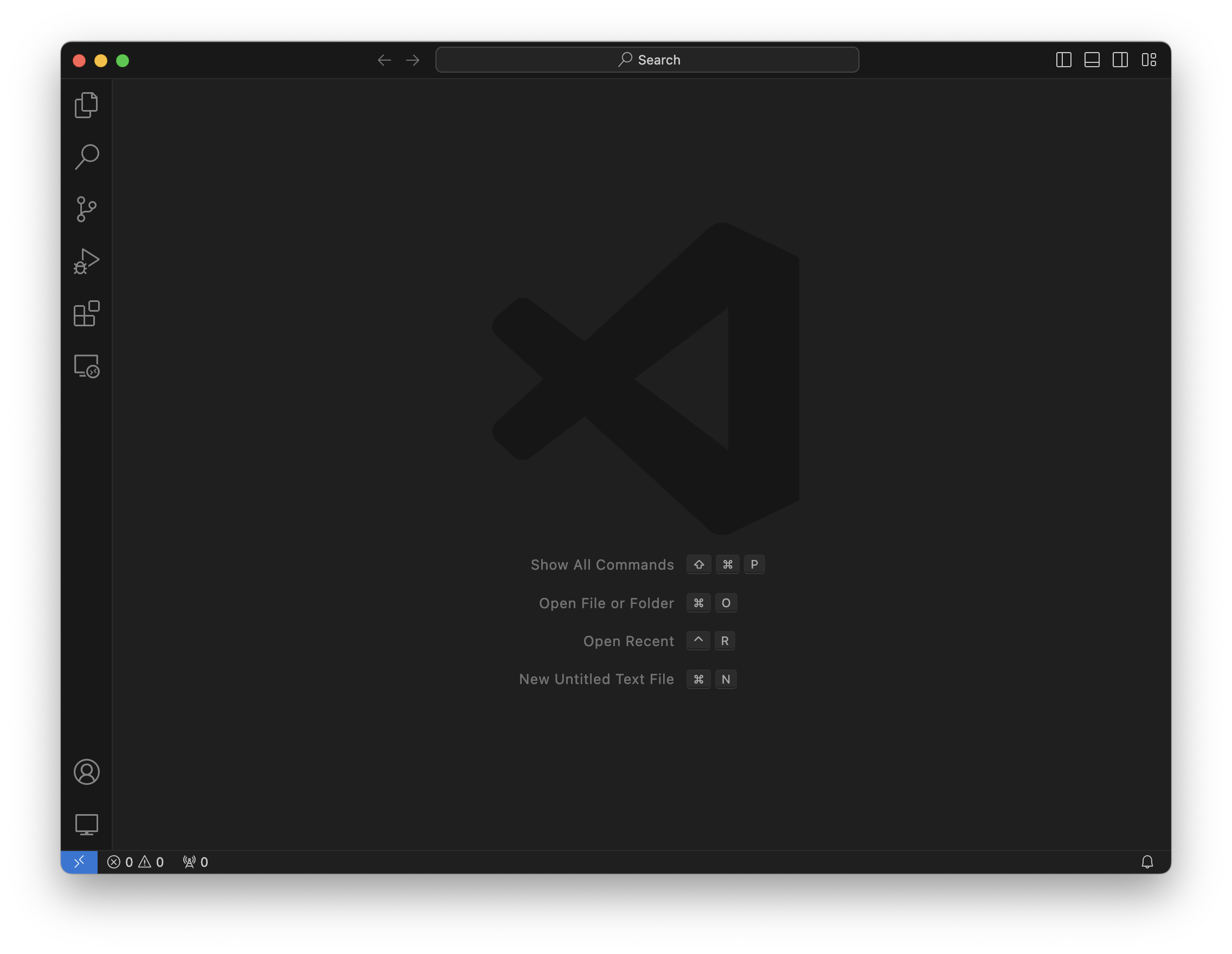 A screenshot of VSCode after connecting to myth - it shows an empty window with an area in the bottom-left corner saying 'SSH: myth62.stanford.edu'.