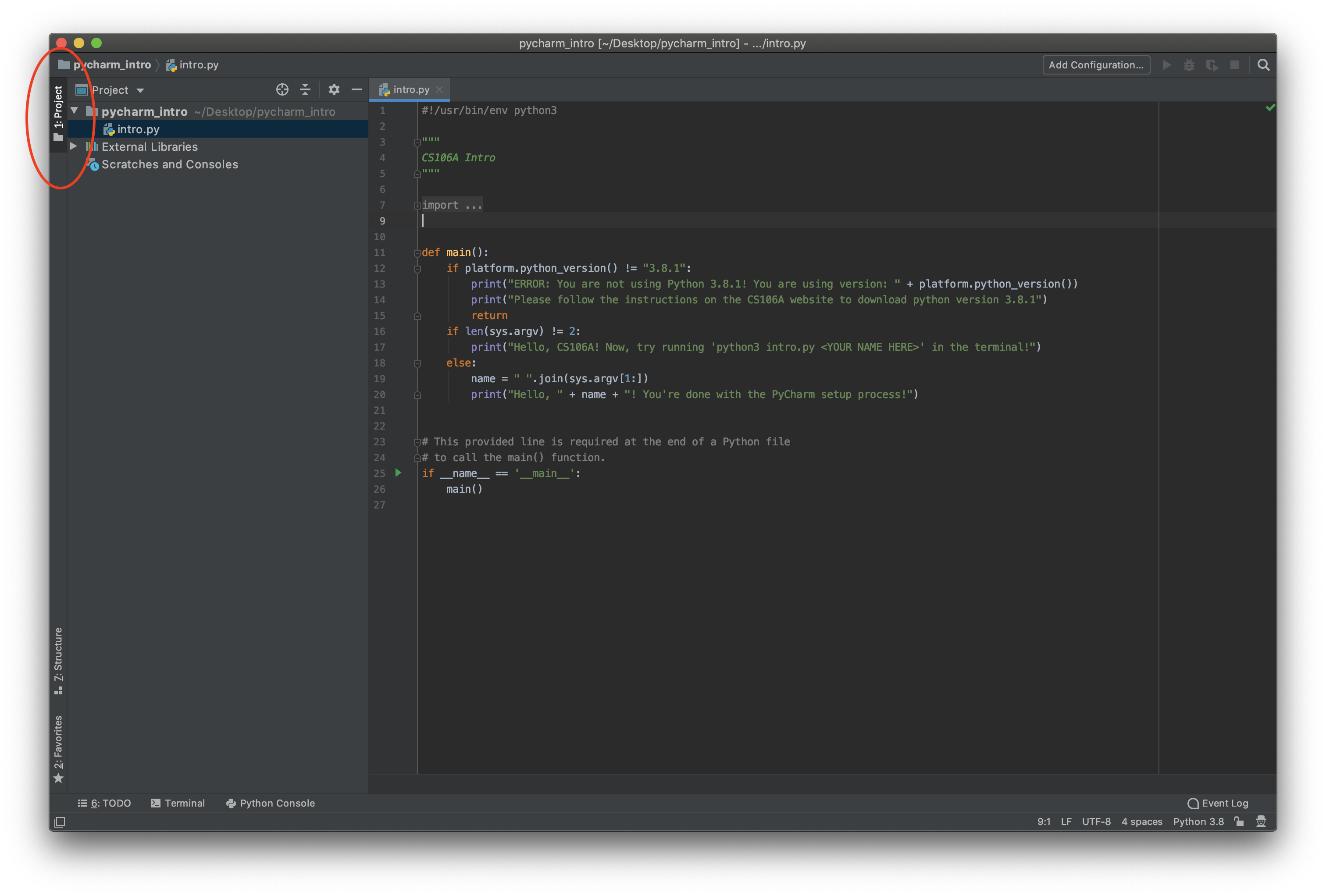 setting up pycharm for python