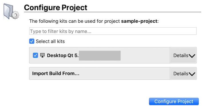 configure project dialog