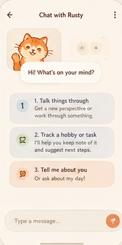 Concept screen: chat with Rusty