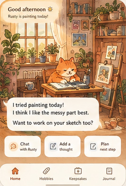 Concept screen: Rusty's room home screen